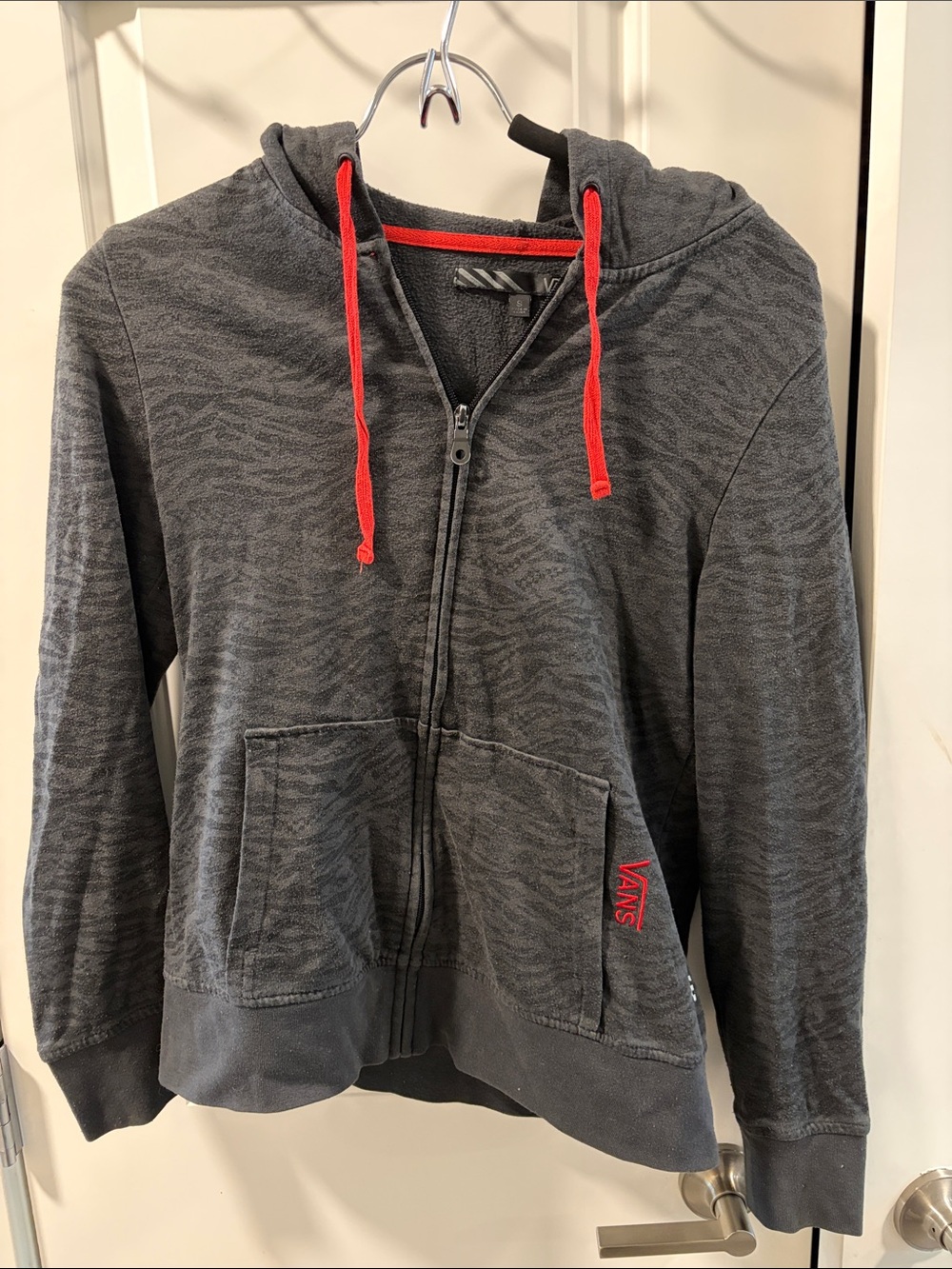 Vans Dark Gray Zip Hoodie with Red Drawstrings